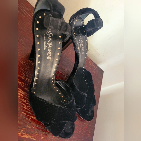 Vintage  rare Y2k Ysl Saint Laurent Velvet  scrappy block heels 38 - Picture 1 of 16